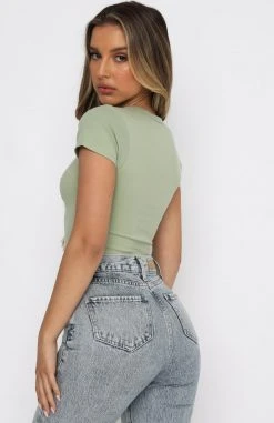 White Fox Boutique AU Clothing Switching Sides Crop Sage