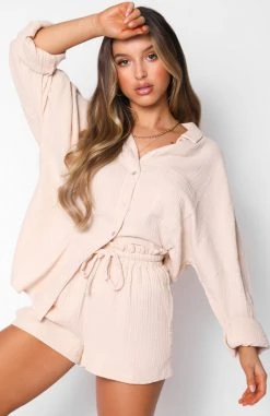 White Fox Boutique AU Clothing Stay In Touch Shirt Oatmeal