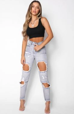 White Fox Boutique AU All For One Ribbed Crop Black Clothing