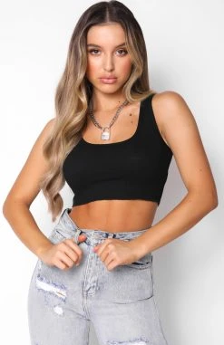 White Fox Boutique AU All For One Ribbed Crop Black Clothing
