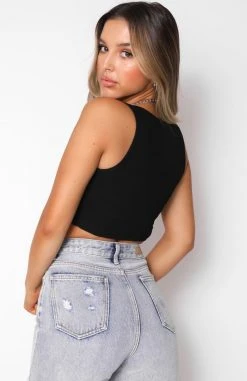White Fox Boutique AU All For One Ribbed Crop Black Clothing