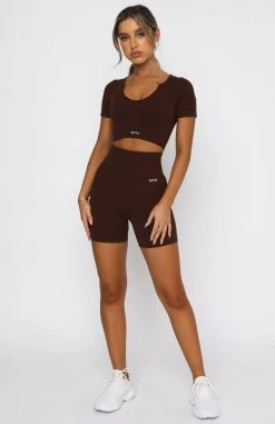 White Fox Boutique AU Seamless High Waisted Shorts Chocolate Restocked