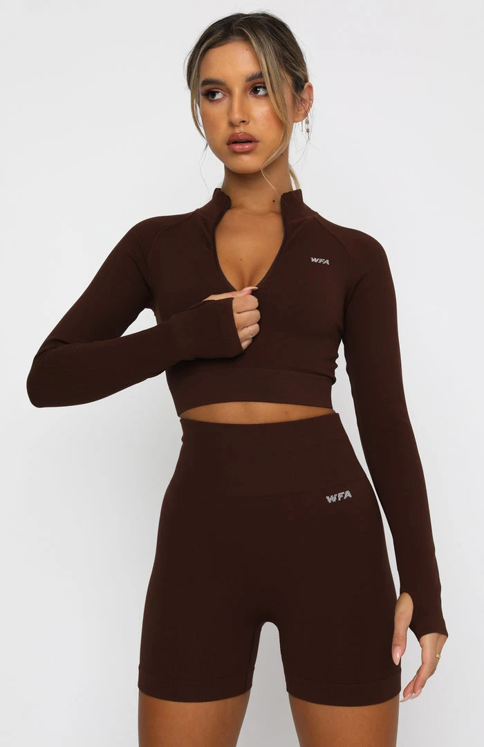 White Fox Boutique AU Restocked Seamless Long Sleeve Sports Crop Chocolate 4 White Fox Boutique AU Restocked Seamless Long Sleeve Sports Crop Chocolate