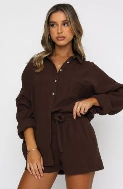 White Fox Boutique AU Stay In Touch Shirt Chocolate