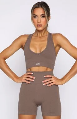 White Fox Boutique AU Activewear Unstoppable Seamless Sports Bra Cocoa