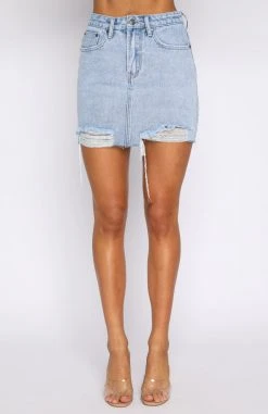 White Fox Boutique AU Give Me A Call Denim Skirt Blue Denim