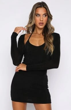 White Fox Boutique AU Not Too Far Long Sleeve Mini Dress Black Clothing