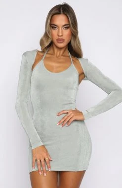 White Fox Boutique AU Not Too Far Long Sleeve Mini Dress Sea Mist Clothing