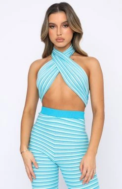 White Fox Boutique AU Tops In The Shade Crop Aqua Stripe