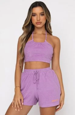 White Fox Boutique AU Beach House Terry Crop Lilac Tops