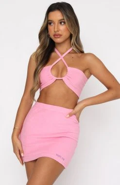 White Fox Boutique AU While It's Hot Terry Crop Baby Pink Sale