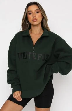 White Fox Boutique AU High Standard Zip Front Sweater Forest Green Clothing