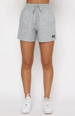 White Fox Boutique AU Bottoms Talk About It Quilted Lounge Shorts Grey Marle