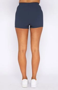 White Fox Boutique AU Minding My Business Ribbed Booty Shorts Navy Clothing