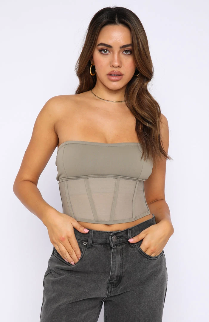 White Fox Boutique AU Clothing Crossed My Mind Strapless Corset Mushroom 4 White Fox Boutique AU Clothing Crossed My Mind Strapless Corset Mushroom