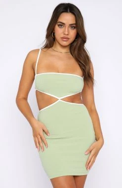 White Fox Boutique AU Work My Magic Ribbed Mini Dress Sage