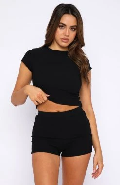 White Fox Boutique AU Take Me There Ribbed Baby Tee Black