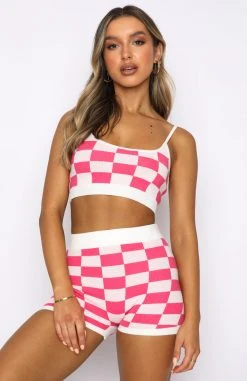 White Fox Boutique AU Clothing Thinking Of The Tropics Knit Crop Pink Check