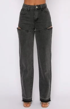 White Fox Boutique AU Bottoms Born To Run Jeans Black Acid Denim