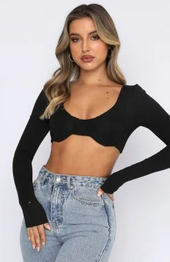 White Fox Boutique AU Life We Made Long Sleeve Crop Black Tops