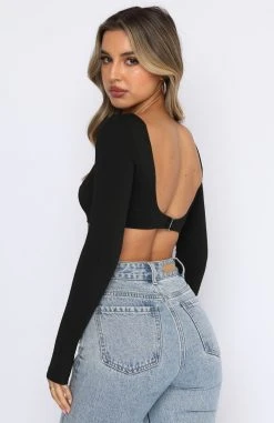 White Fox Boutique AU Life We Made Long Sleeve Crop Black Tops
