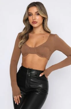 White Fox Boutique AU Life We Made Long Sleeve Crop Mocha Clothing