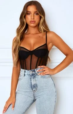 White Fox Boutique AU She's A Muse Bodysuit Black Clothing