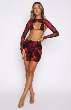 White Fox Boutique AU Day To Night Mini Skirt Pink Flame Print Clothing