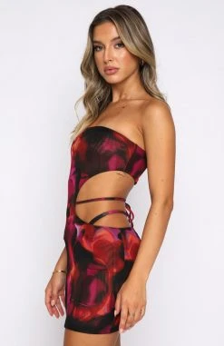 White Fox Boutique AU Night Like This Mesh Mini Dress Pink Flame Print Clothing