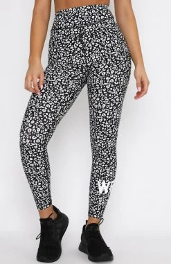 White Fox Boutique AU Down For It Leggings Black Leopard