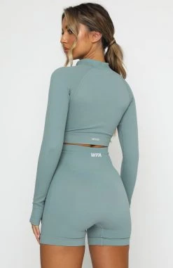 White Fox Boutique AU Seamless Long Sleeve Sports Crop Sage