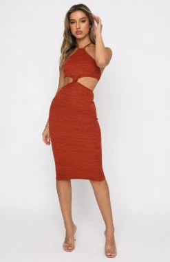 White Fox Boutique AU Break My Stride Midi Dress Rust