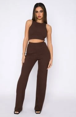 White Fox Boutique AU Night Life Ribbed Pants Dark Chocolate Clothing
