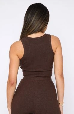 White Fox Boutique AU A Perfect World Ribbed Crop Dark Chocolate