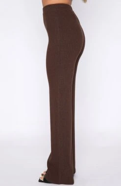 White Fox Boutique AU Night Life Ribbed Pants Dark Chocolate Clothing