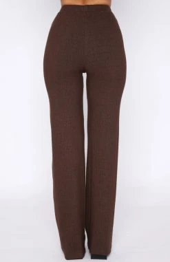 White Fox Boutique AU Night Life Ribbed Pants Dark Chocolate Clothing
