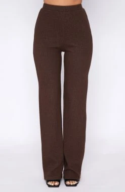 White Fox Boutique AU Night Life Ribbed Pants Dark Chocolate Clothing