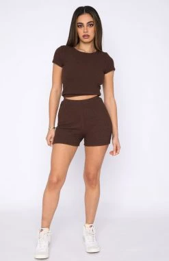 White Fox Boutique AU Clothing Time For Me Ribbed Shorts Dark Chocolate