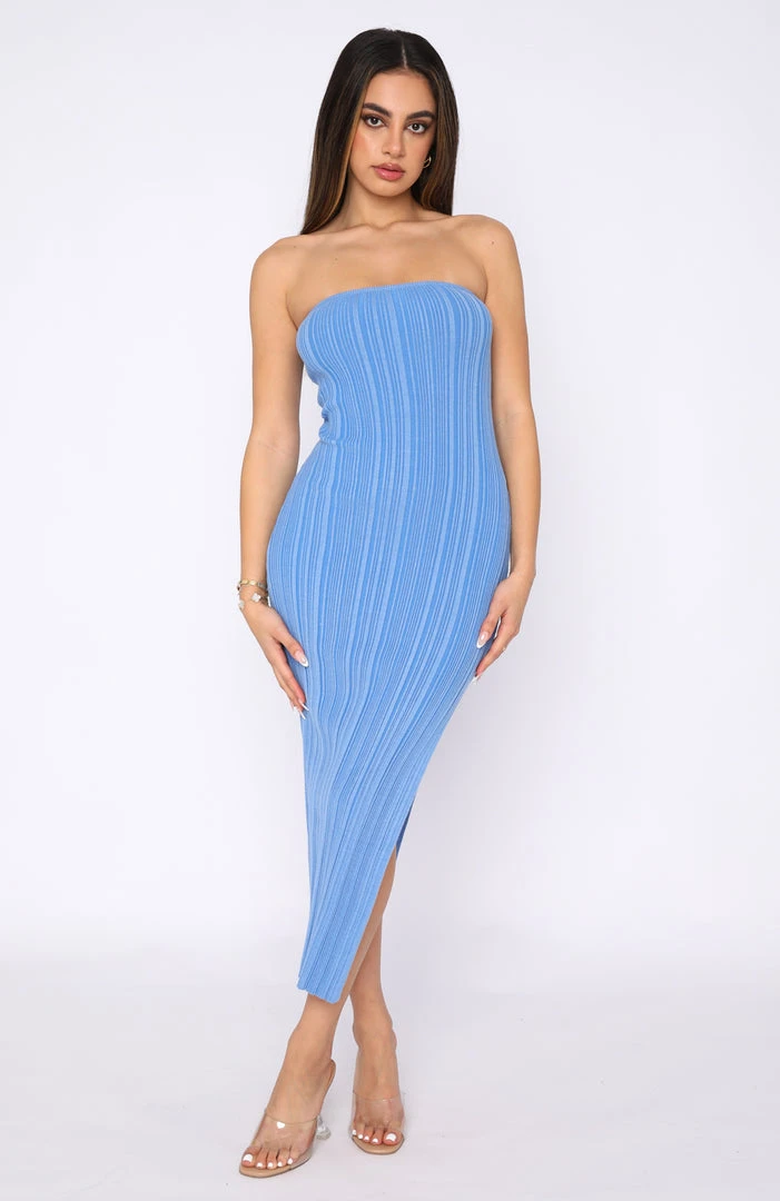 White Fox Boutique AU Run With It Ribbed Midi Dress Blue 4 White Fox Boutique AU Run With It Ribbed Midi Dress Blue