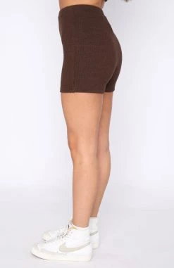 White Fox Boutique AU Clothing Time For Me Ribbed Shorts Dark Chocolate