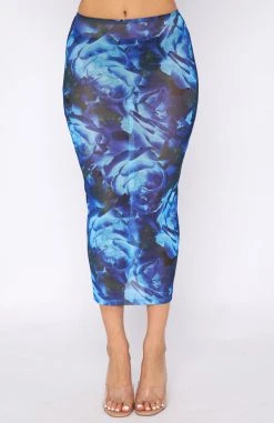 White Fox Boutique AU Fall In Love Mesh Maxi Skirt Navy Bloom Clothing