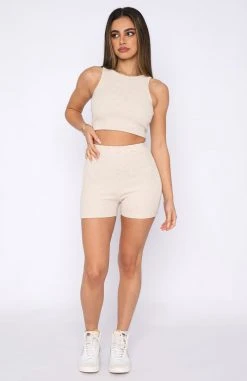 White Fox Boutique AU A Perfect World Ribbed Crop Oatmeal Clothing