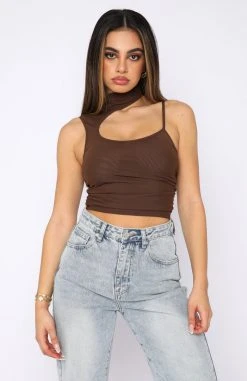 White Fox Boutique AU Keep It Real Mesh Crop Chocolate