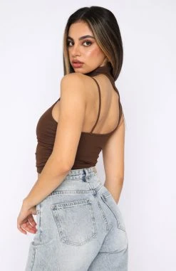 White Fox Boutique AU Keep It Real Mesh Crop Chocolate