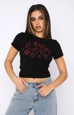 White Fox Boutique AU Remind Me Later Baby Tee Black Clothing