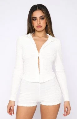 White Fox Boutique AU No Matter What Long Sleeve Terry Top White Clothing