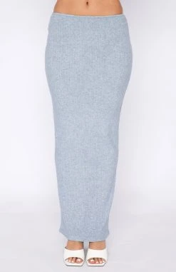 White Fox Boutique AU Flirtatious Ribbed Midi Skirt Blue Marle Clothing