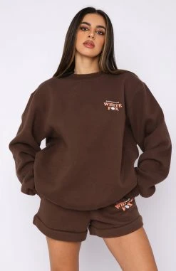 White Fox Boutique AU Happiness Club Sweater Chocolate Clothing