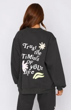 White Fox Boutique AU Trust The Timing Sweater Charcoal