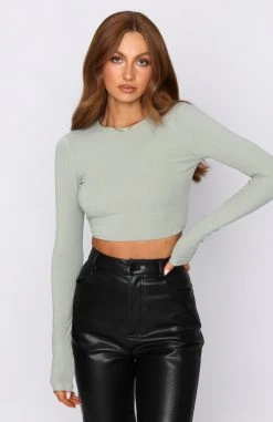 White Fox Boutique AU Unspoken Rules Long Sleeve Crop Sage Clothing